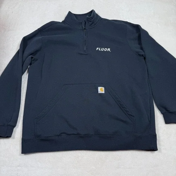 Carhartt Mens Navy Blue Quarter Zip Sweatshirt Fluor Logo American Flag  XLarge - Picture 2 of 7